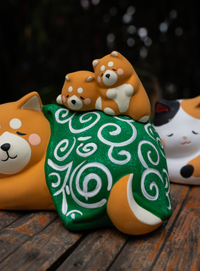 龙虎作陶土可爱小动物桌面摆设