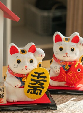日本制 京都龙虎作手工绢布招福金运招财猫 办公室开业摆件送礼
