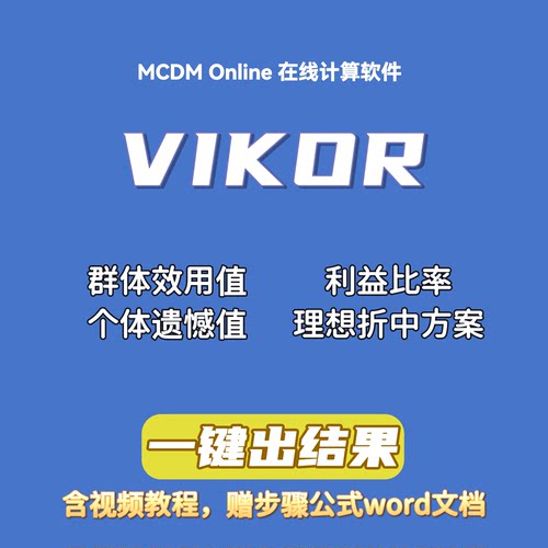 对象评价方法 VIKOR 在线计算软件，自动发货，含视频和word文档