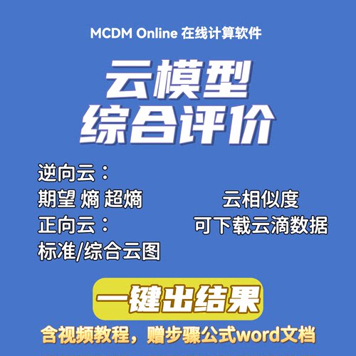 云模型综合评价在线计算软件，支持云相似度计算，赠word文档