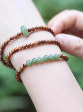 原创设计库克小米珠多圈手链搭配和田玉碧玉跑环国风两用女款项链