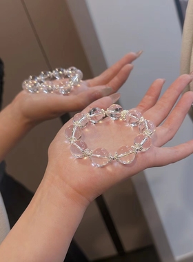 保真天然白水晶手链晶体原创隔珠女款单圈手串送女友闺蜜生日礼物