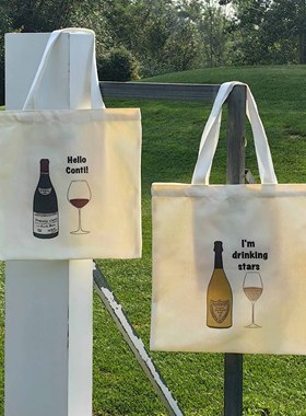 《康帝与香槟王》葡萄窖主原创设计手绘红酒帆布袋超厚实酒鬼专用