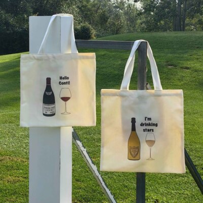 原创手绘康帝与香槟王帆布环保袋