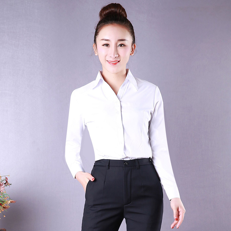 职业装工作服白衬衫女长袖营业厅正装工服V领衬衣寸衫上衣打底秋