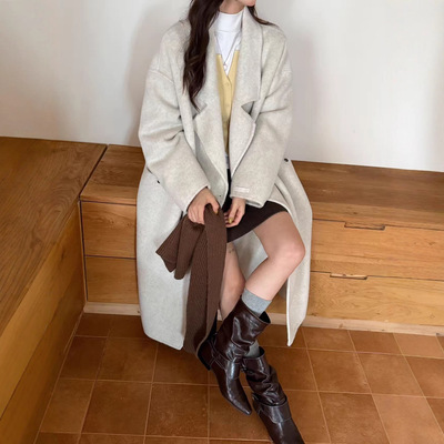 韩版气质宽松显瘦双面呢羊毛大衣