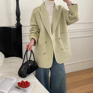 2025秋冬新款羊毛小西装外套女短款宽松显瘦加厚双面羊绒毛呢外套