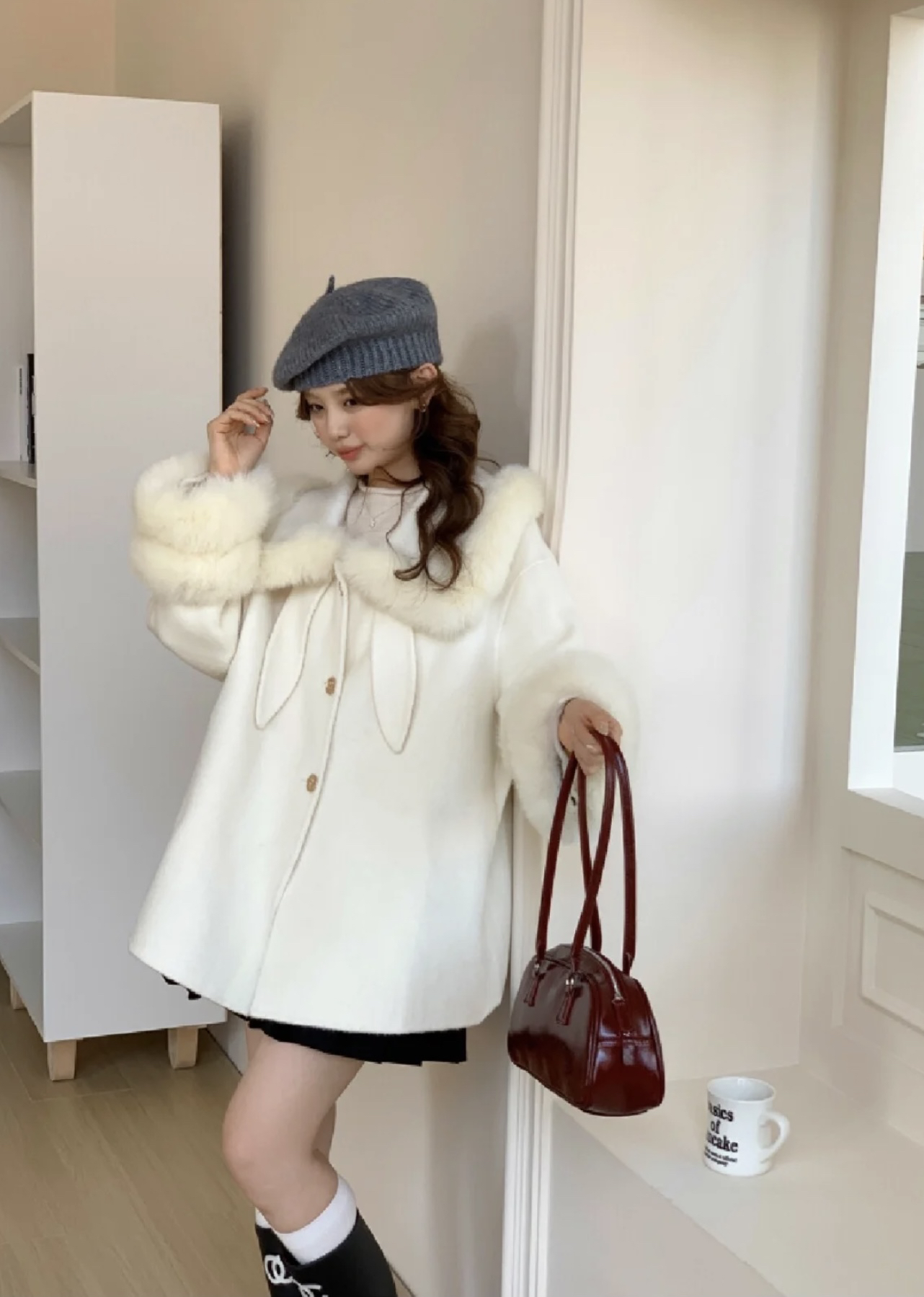 千金名媛风狐狸毛领毛袖羊毛呢子大衣女小个子2025冬季羊绒外套厚