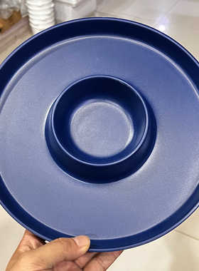 蓝色密胺烤肉调味盘商用中心圆分格蘸料盘专用仿瓷创意调料龙虾盘