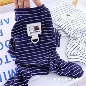 韩系条纹家居服小狗狗四脚衣服春秋泰迪比熊雪纳瑞宠物小型犬春款