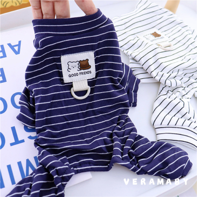 韩系条纹家居服小狗狗四脚衣服春秋泰迪比熊雪纳瑞宠物小型犬春款