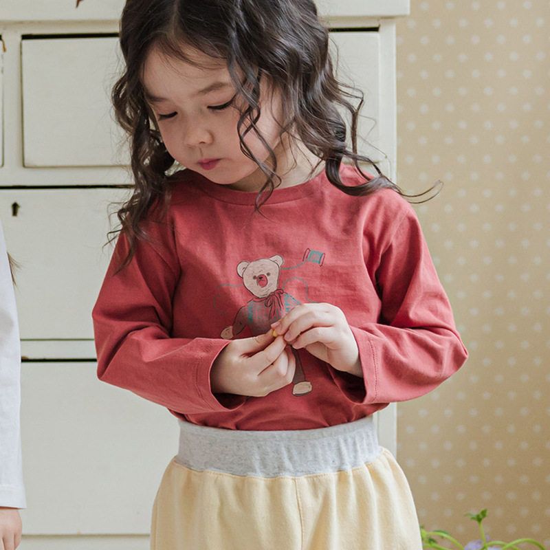 2025春款草莓珊韩国儿童女孩女童棉柔可爱卡通小熊宽松长袖T恤