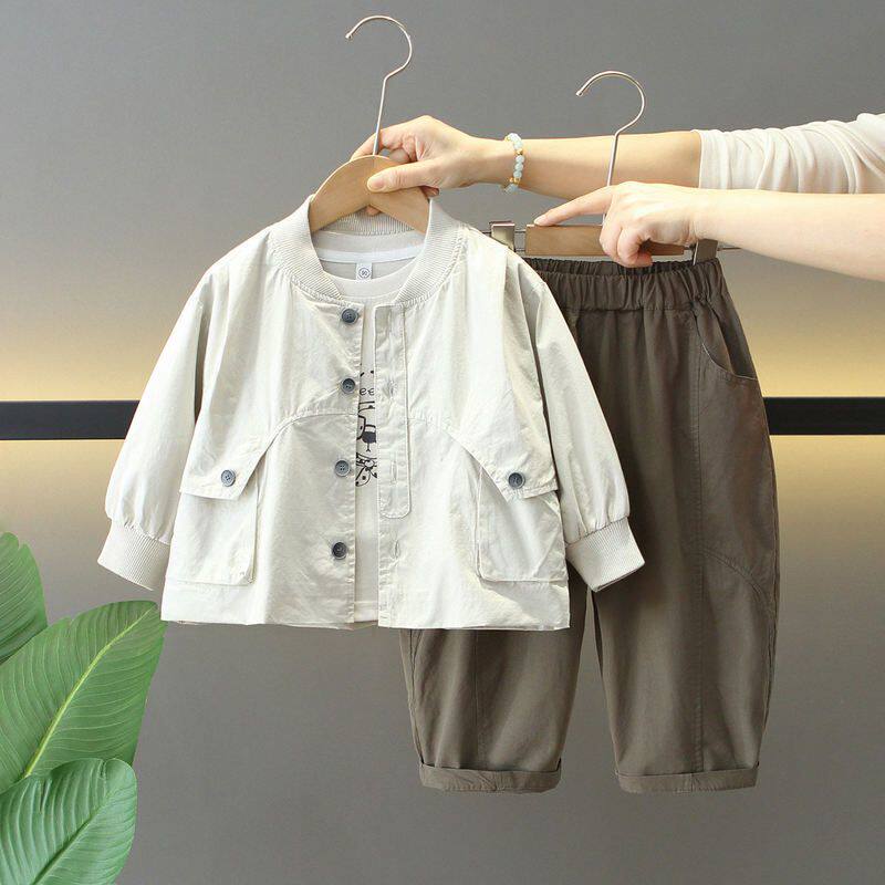 0381男童春季套装2026新款韩版儿童夹克外套三件套宝宝春秋衣服潮