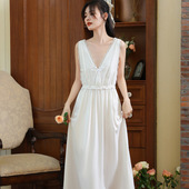 吊带睡裙女夏宫廷风蕾丝舒适睡衣长款 吊带裙带胸垫可外穿家居服