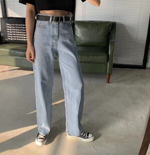 凤德堡FDB 5978#夏 高腰显瘦宽松休闲浅蓝色阔腿裤拖地牛仔长裤