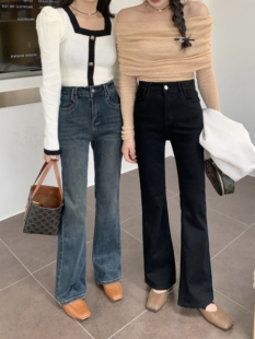 速 5669#2025冬 高腰显瘦高弹力植绒美式微喇叭显腿长牛仔长裤女