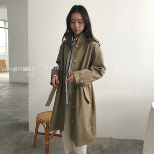 包邮 韩国monday to sunday春气质抽绳收腰单排扣送腰带长款风衣