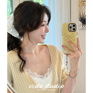 一枝南南同款韩系U领羊毛针织衫女25春宽松温柔风气质氛围感毛衣