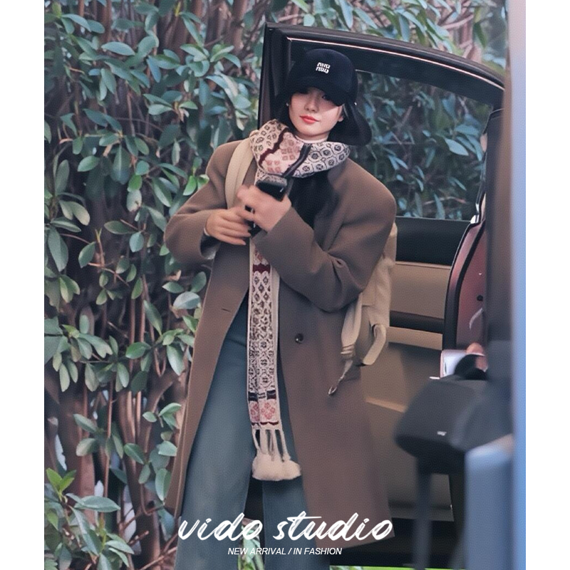 咖色毛呢外套中长款百搭大衣厚冬