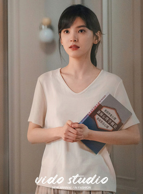 难哄温以凡章若楠同款白色V领正肩短袖T恤女25夏基础款松弛感上衣