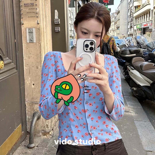 高允真同款法式碎花方领衬衫女韩系氛围感26春夏新款甜美短款上衣