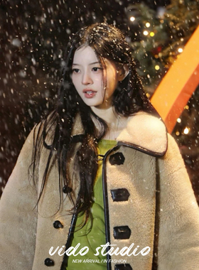 minju朴敏珠同款宽松韩系羊羔毛外套皮草毛绒中长款皮毛一体大衣