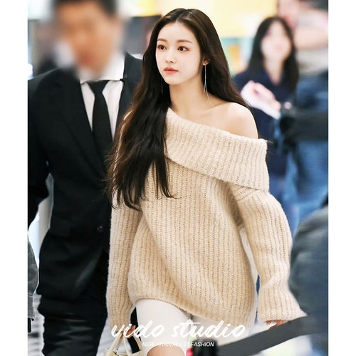 一字领宽松法式毛衣羊毛白月光