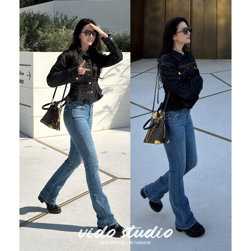 刘亦菲同款蓝色高腰牛仔裤女25秋冬加绒显瘦弹力修身微喇叭长裤子,女装/女士精品,牛仔裤,淘宝优惠券,粉丝福利购,淘宝优惠卷