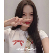 宣美同款 白色圆领蝴蝶结印花短袖 T恤女夏韩国小众辣妹风基础上衣