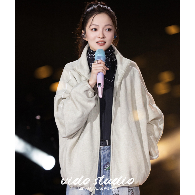 美式ins风立领拉链卫衣夹克外套