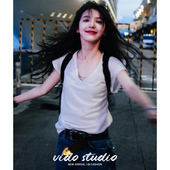 T恤女25夏新款 章若楠同款 白色V领正肩短袖 休闲竹节棉松弛感上衣薄