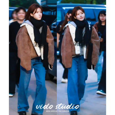 许我耀眼翻领短款外套羊羔毛韩版