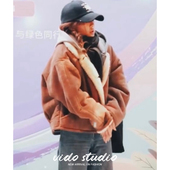 赵露思许妍同款 棕色麂皮鹿皮绒羊羔毛外套女韩系短款 仿皮草冬复古