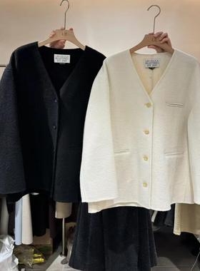 LASCELULA正品实体店同款高级简约V领双面羊绒西装外套女羊毛大衣