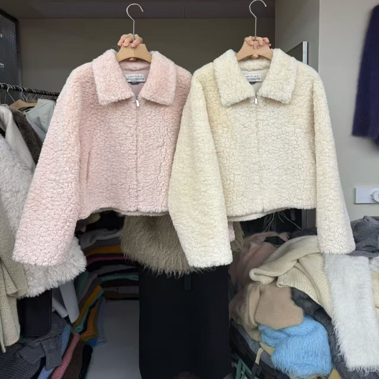 韩系仿羊羔毛皮毛一体短外套女