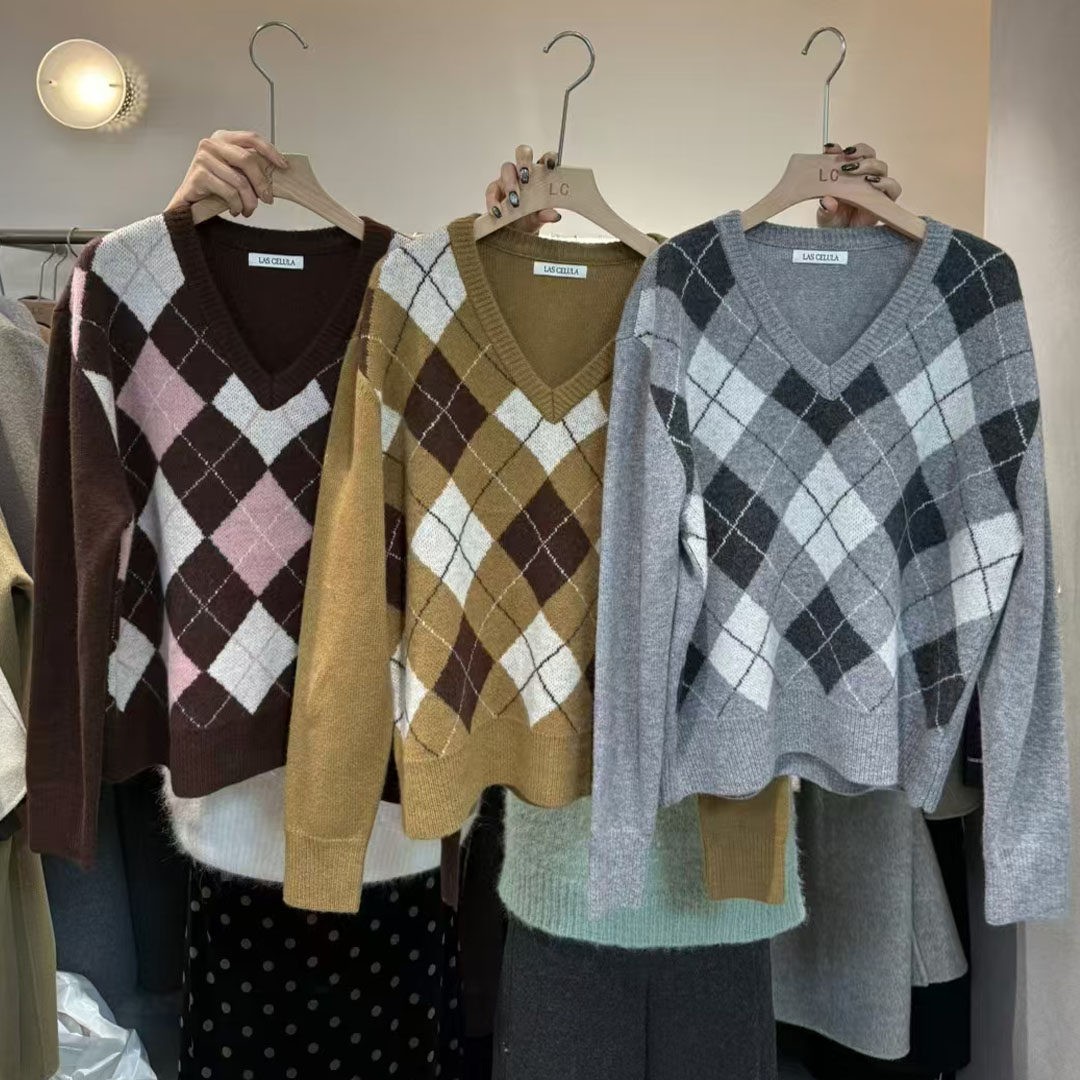 V领套头毛衣羊毛针织衫女