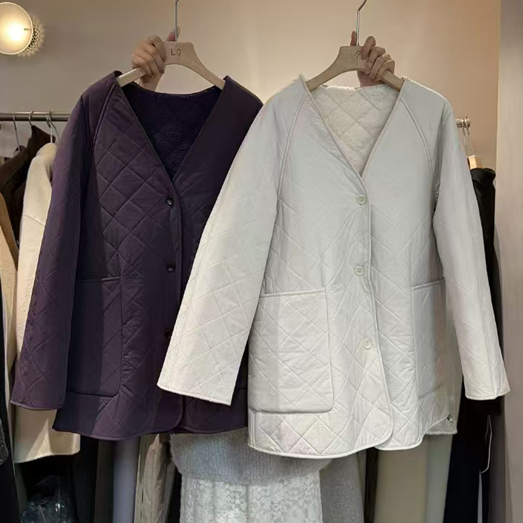 正反两面穿羊羔毛外套女休闲棉衣