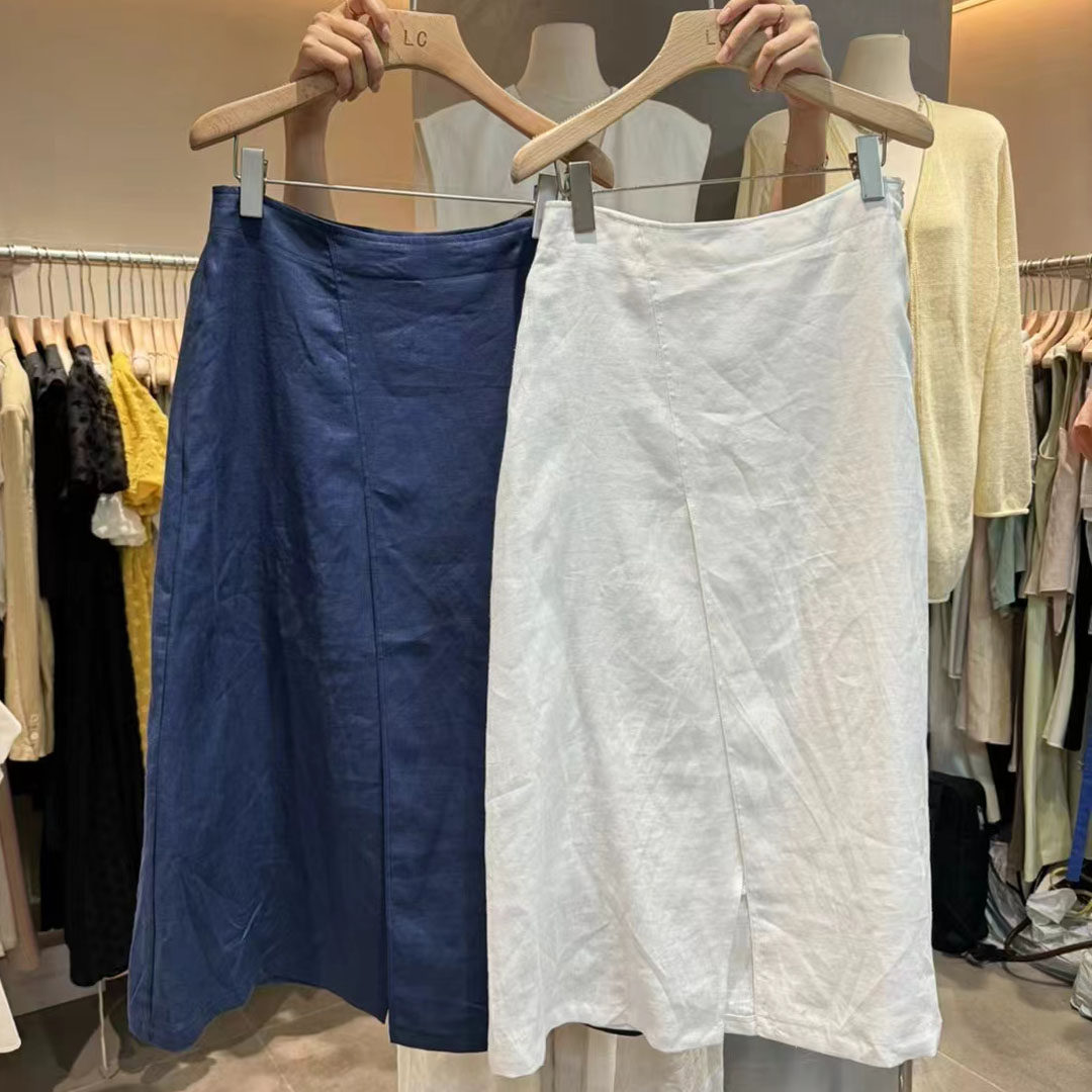 A字中长款开叉半身裙女时尚