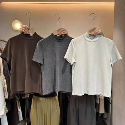 2024新款小高领短袖T恤打底衫女