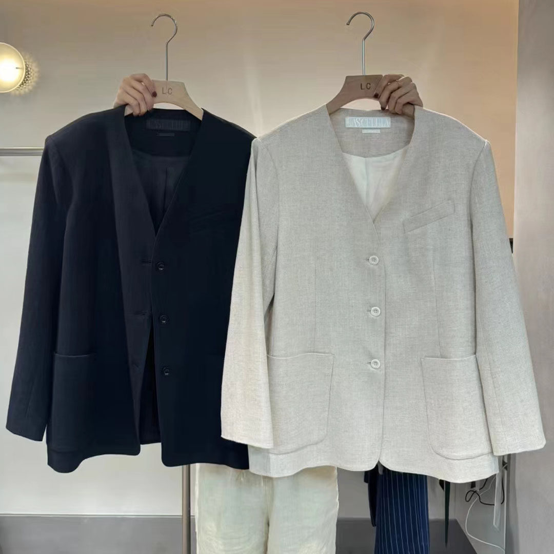 宽松V领小香风外套气质上衣女