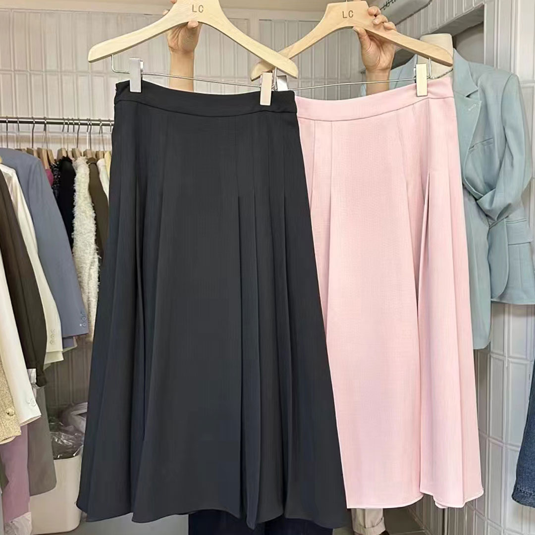 中长款大摆A字百褶西装半身裙女