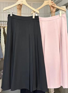 LAS CELULA正品实体店同款压褶黑色裙子女百褶裙高腰西装半身裙春
