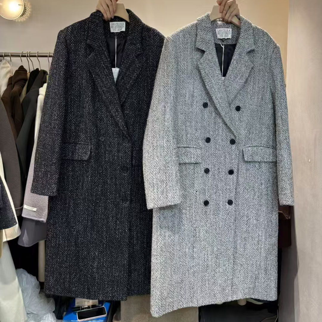 羊毛呢中长款西装外套大衣女冬