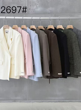 LAS CELULA正品实体店同款系带双面澳毛羊绒大衣女中长款羊毛外套