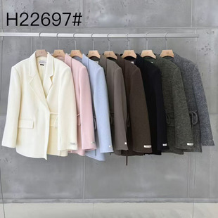 LAS CELULA正品实体店同款系带双面澳毛羊绒大衣女中长款羊毛外套