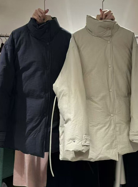 LAS CELULA正品实体店同款黑色立领白鸭绒羽绒服外套女保暖面包服