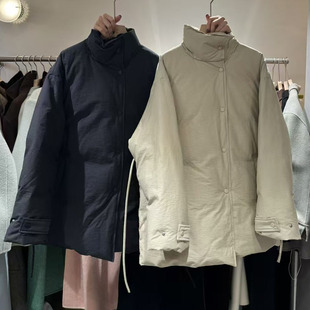 LAS CELULA正品实体店同款黑色立领白鸭绒羽绒服外套女保暖面包服