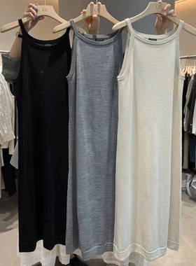 LASCELULA正品实体店同款高质感黑色吊带裙女宽松A字连衣裙度假裙