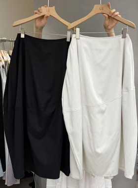 LASCELULA正品实体店同款韩版高腰显瘦不规则开衩百搭A字裙半身裙