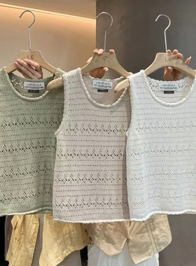 LAS CELULA正品实体店同款黑色针织背心女圆领百搭修身上衣潮